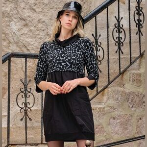 Dolcezza Cowl Neck Balloon Dress 73154 - Black/Grey Small